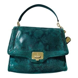 GORGEOUS TEAL SNAKESKIN EMBOSSED LEATHER HAND BAG
